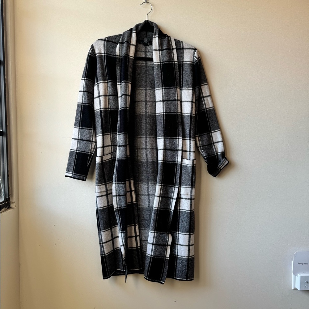 Tahari Black and White Plaid Open Cardigan